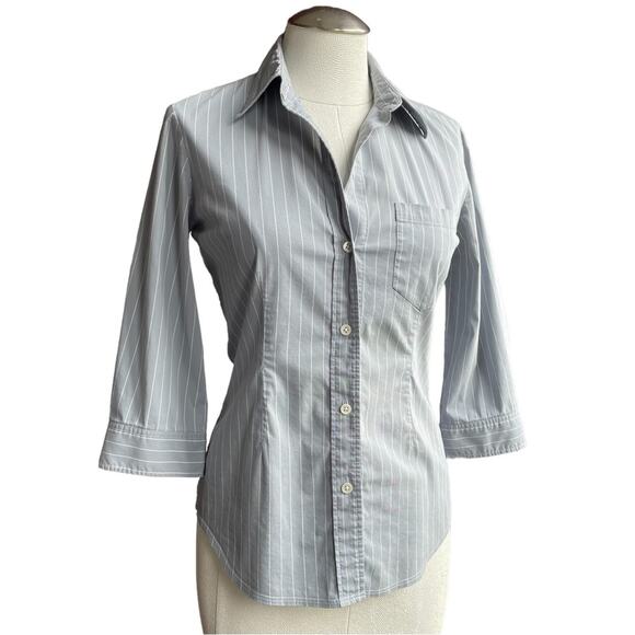 Women's Theory Light Gray Shirt Striped‎ 3/4 Sleeve Button Down Casual Top Small - Picture 1 of 9